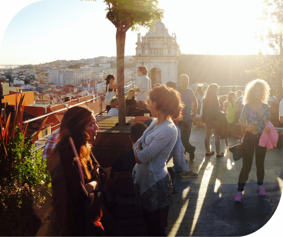 Sunset on a roof terrace in Lisbon