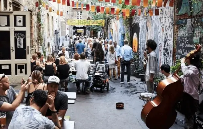 Local neighbourhood backyard party in Berlin