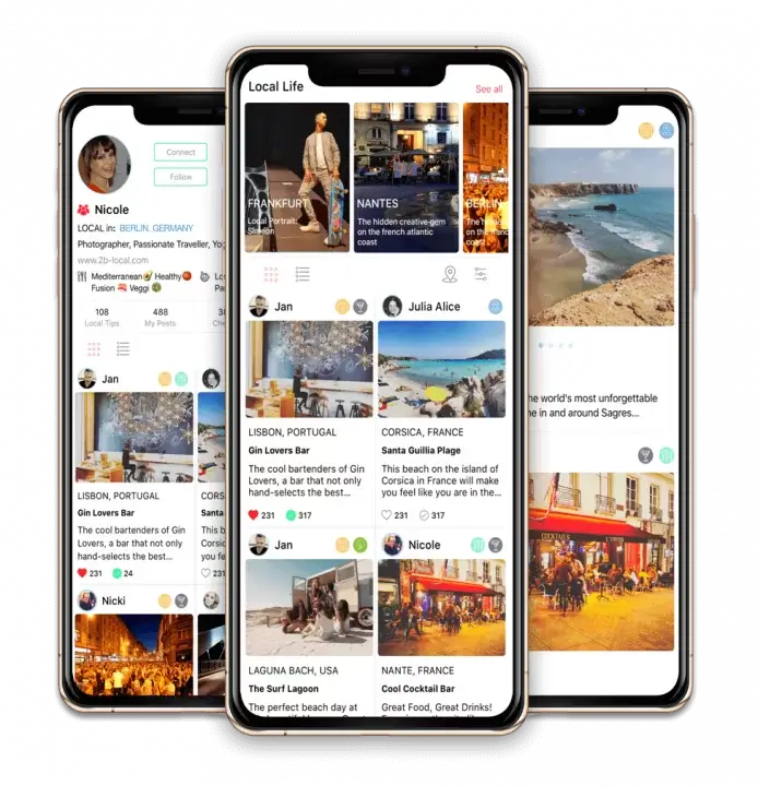 2B LOCAL App screens, local travel tips 2B LOCAL App screens